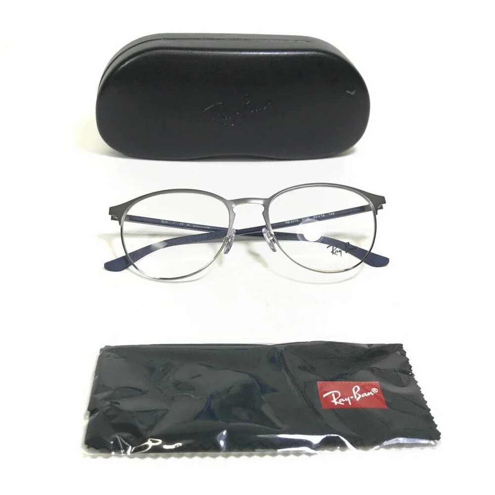 Ray-Ban Eyeglasses Frames RB6375 3135 Navy Blue Gray Round Full Rim 53-18-145